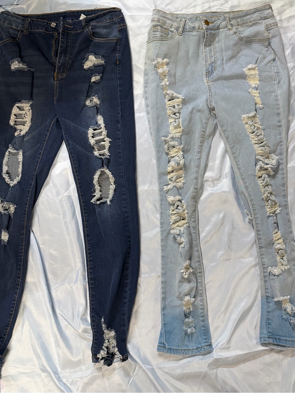 Distressed High-Rise Skinny Jeans - Dark Indigo & Light Wash size 8/10